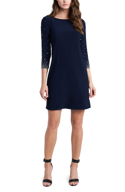 Chaus Imitation Pearl & Rhinestone Sleeve Sheath Dress Navy at Nordstrom,