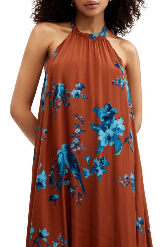 Shop Allsaints Mysti Iona Floral Print Halter Dress In Rust Red