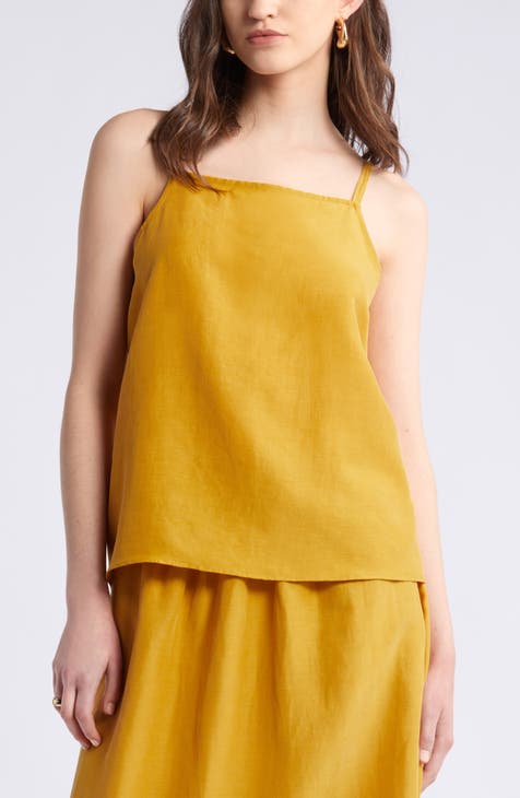 Square Neck Cupro & Linen Blend Tank Top