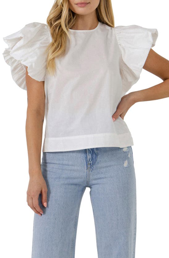 Shop English Factory Folded Ruffle Sleeve Top In White