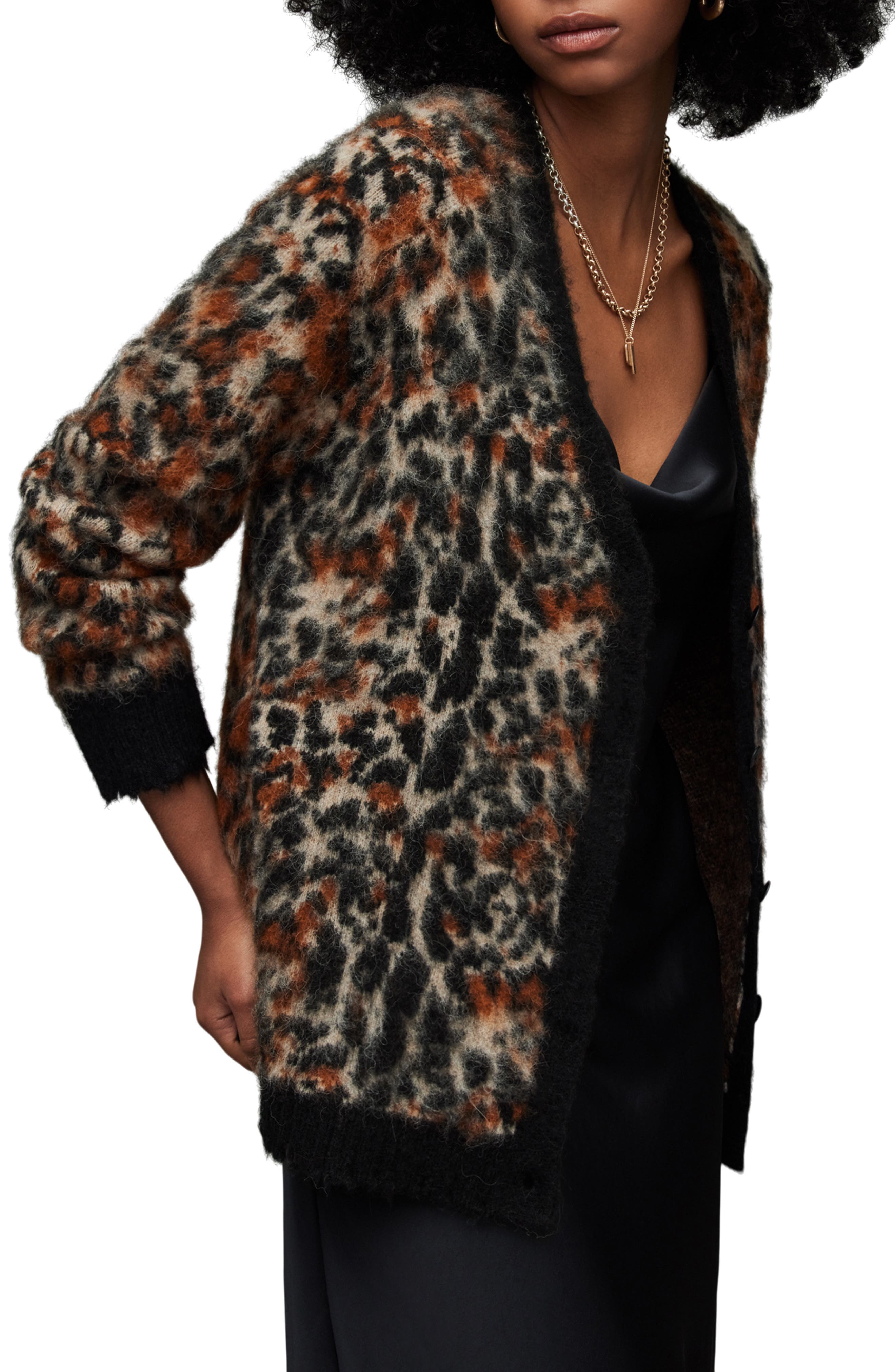 AllSaints Leopard Star Cardigan Women's Clothing Camel Multi : MD