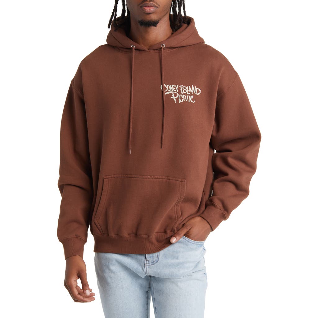 Shop Coney Island Picnic Oversize Grass Logo Organic Cotton Blend Graphic Hoodie In Dt Brown