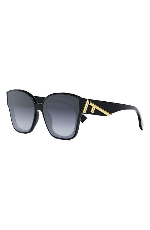 Shop Fendi ' First 63mm Square Sunglasses In Shiny Black/gradient Blue