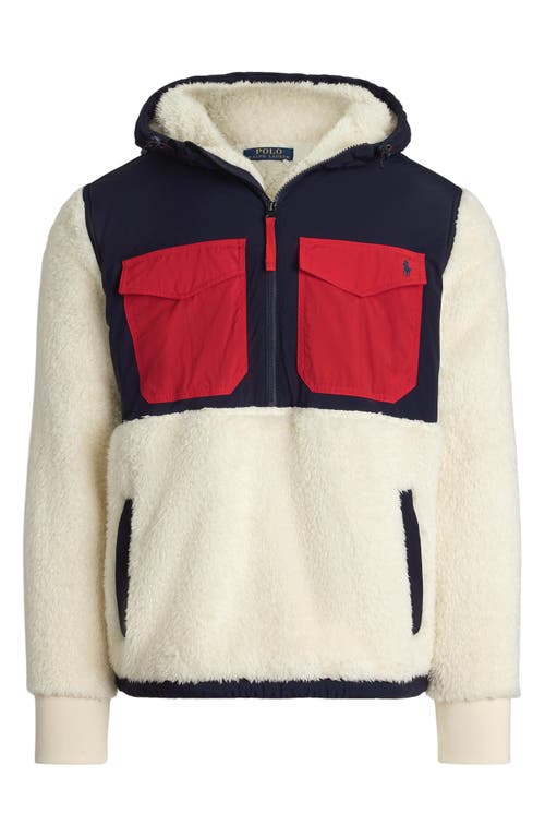 Shop Polo Ralph Lauren Hooded Nylon & Fleece Popover Jacket In Herbal Milk Multi