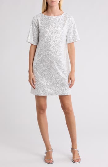 Shop Wishlist Elbow Length Sleeve Sequin A-line Cocktail Dress In White