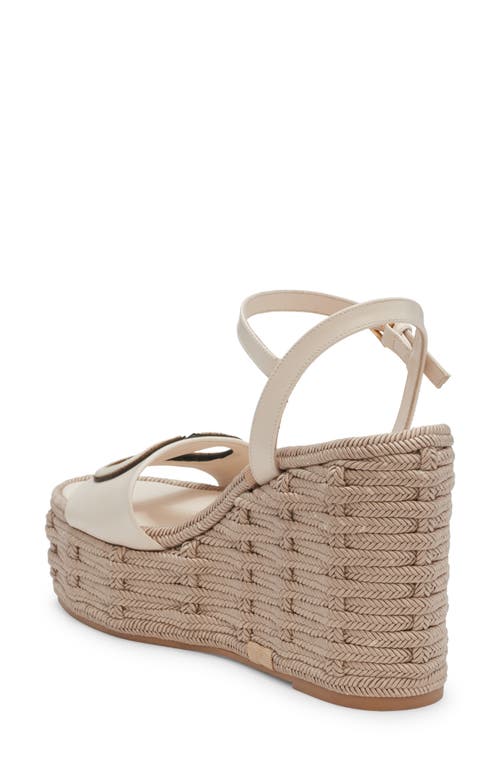 Shop Valentino Garavani Vlogo Espadrille Wedge Sandal In Light Ivory/antique/grey