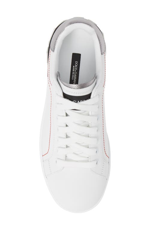 Dolce & Gabbana Women Portofino White Leather Sneakers With Logo In White/silver
