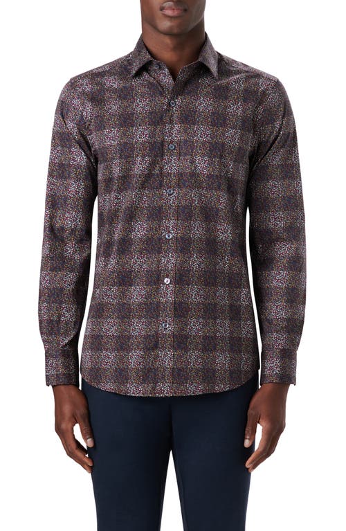 Bugatchi Shaped Fit Geometric Print Stretch Cotton Button-Up Shirt in Wine at Nordstrom, Size Large