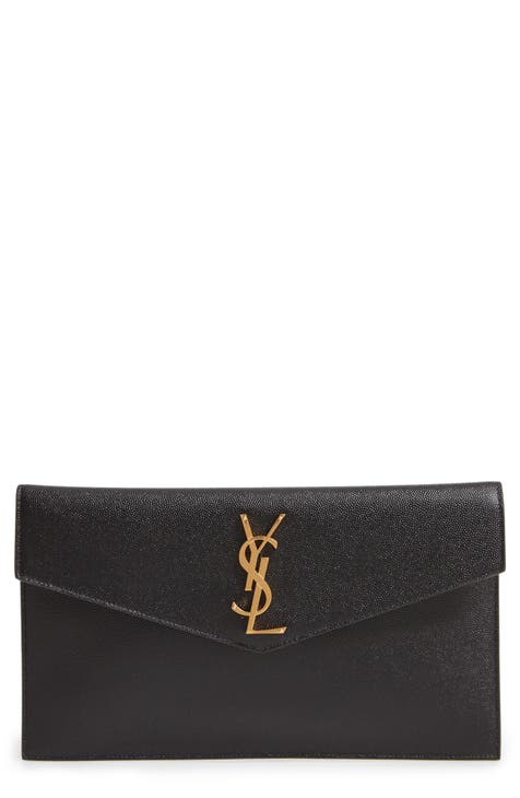 Saint Laurent Uptown Medium YSL Monogram Croc-Embossed Pouch Bag in 2023