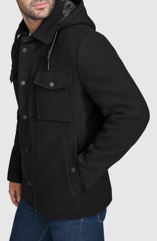 Cole Haan Signature Wool Blend Hooded Field Jacket In Black