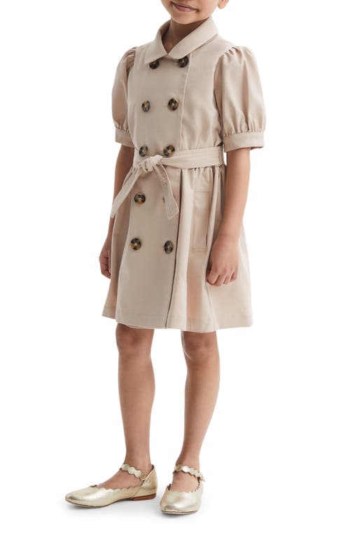 Shop Reiss Kids' Naomi Jr. Cotton Trench Dress In Camel