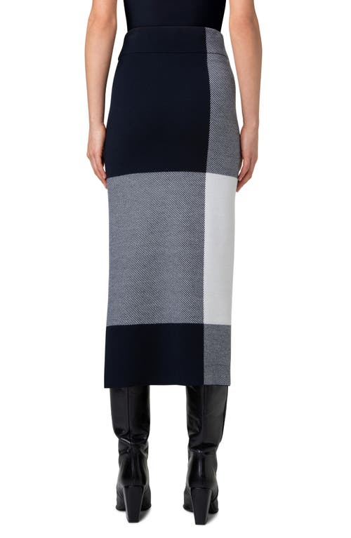 Shop Akris Punto Extralarge Gingham Stretch Wool Midi Skirt In Navy-cream