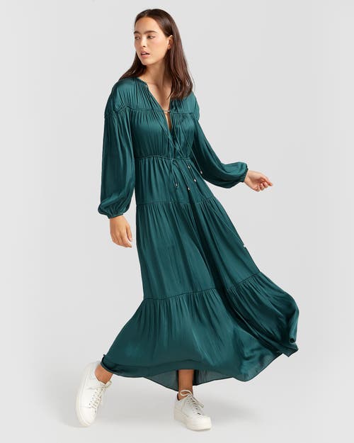 Belle & Bloom Window Seat Tiered Maxi Dress In Dark Green
