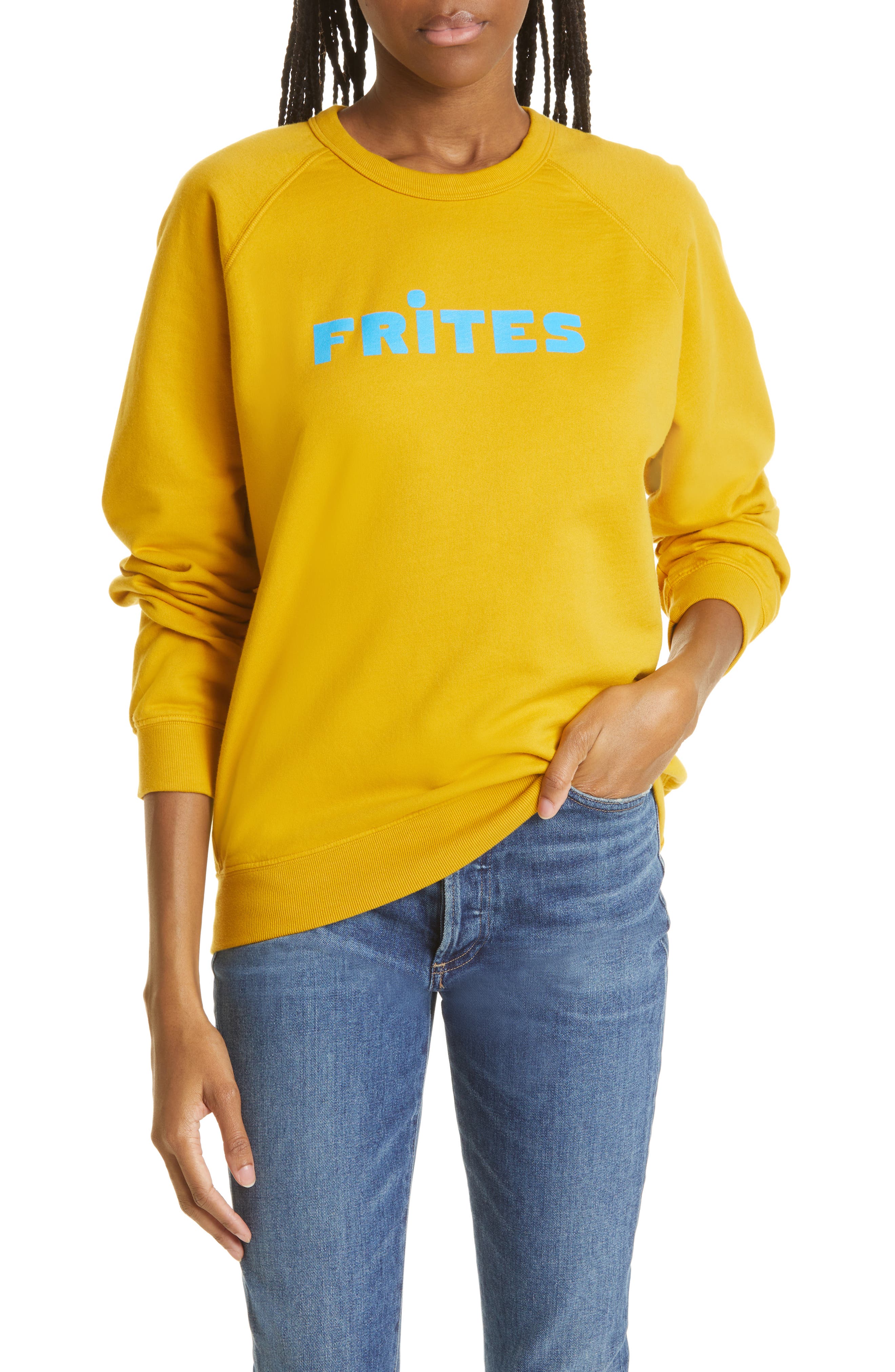 Clare v. Frites Cotton Sweatshirt in Marigold w/Blue Frites