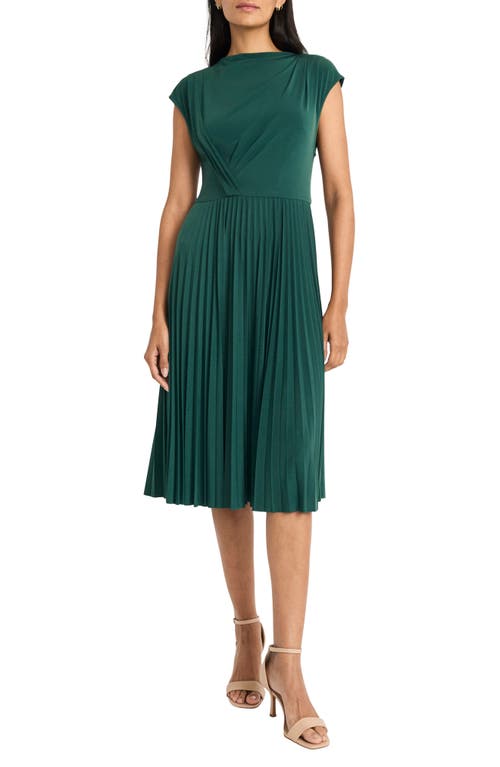 Maggy London Draped Bodice Cap Sleeve Pleated Midi Dress In Pine Grove