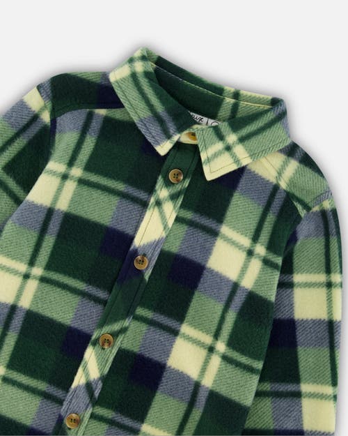 Shop Deux Par Deux Little Boy's Polar Fleece Shirt Plaid Green In Plaid Off White, Green & Navy