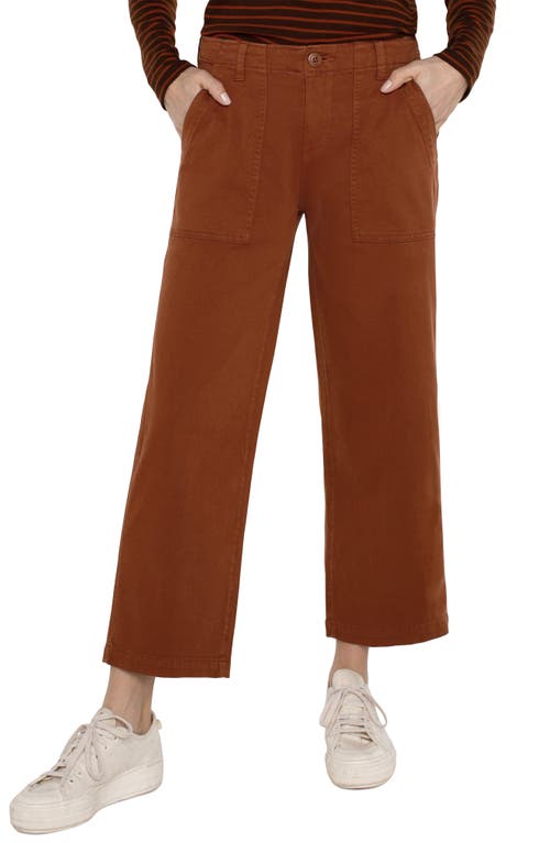 Liverpool Los Angeles Crop Wide Leg Twill Cargo Trousers In Brown
