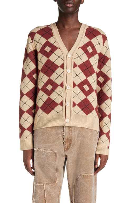 Acne Studios Face Logo Argyle Jacquard Wool Blend V-neck Sweater In Multi
