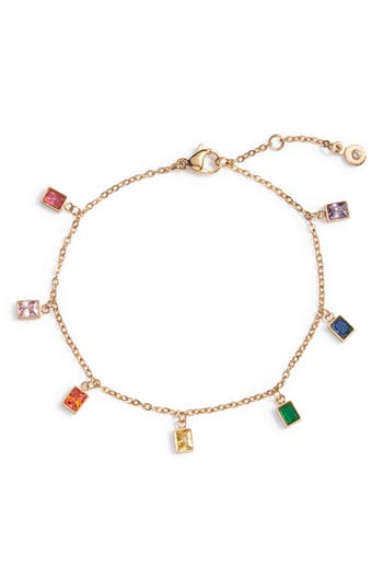 Shop Knotty Rainbow Cz Station Bracelet In Gold/multi