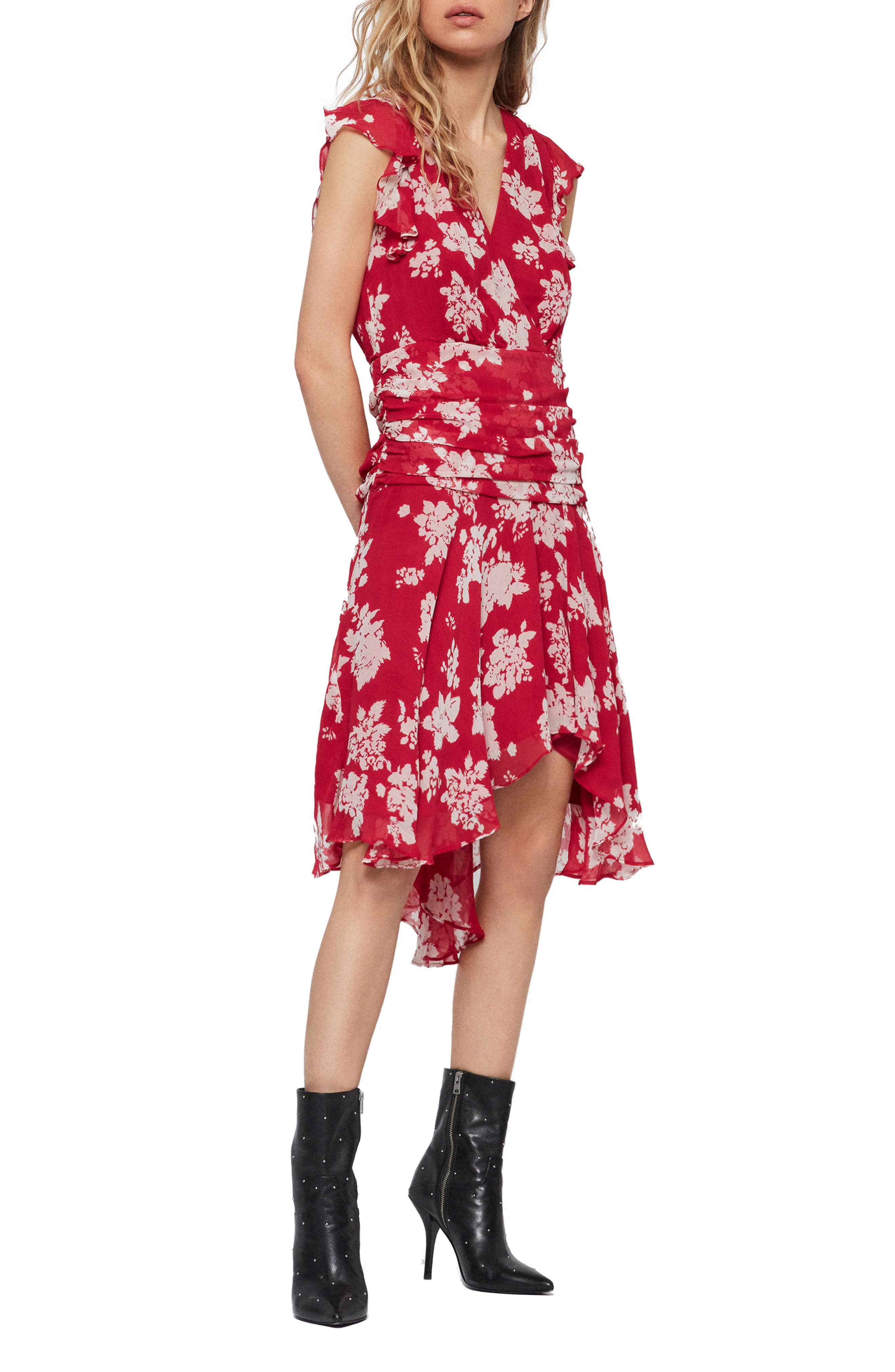 Allsaints Caris Lea Handkerchief Hem Dress, Red