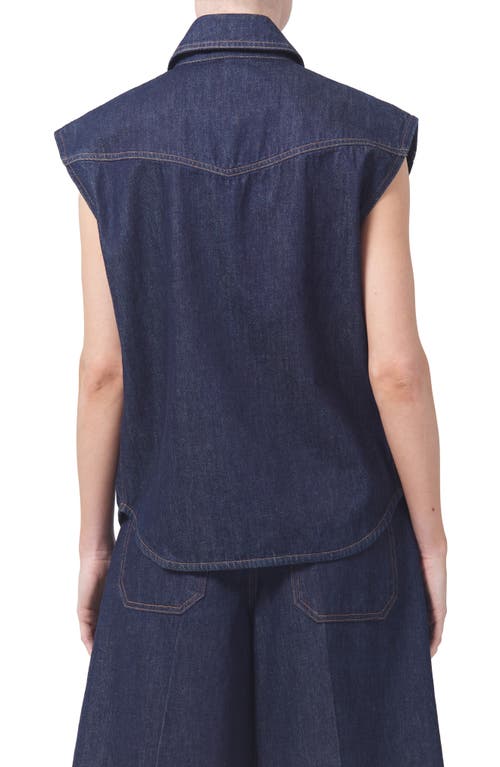 Shop Agolde Evan Oversize Sleeveless Organic Cotton Denim Button-up Shirt In Pure