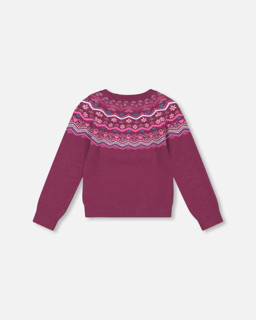 Shop Deux Par Deux Little Girl's Fairisle Sweater Burgundy In Amaranth