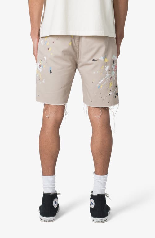 Shop Mnml Paint Spattered Cutoff Twill Shorts In Khaki