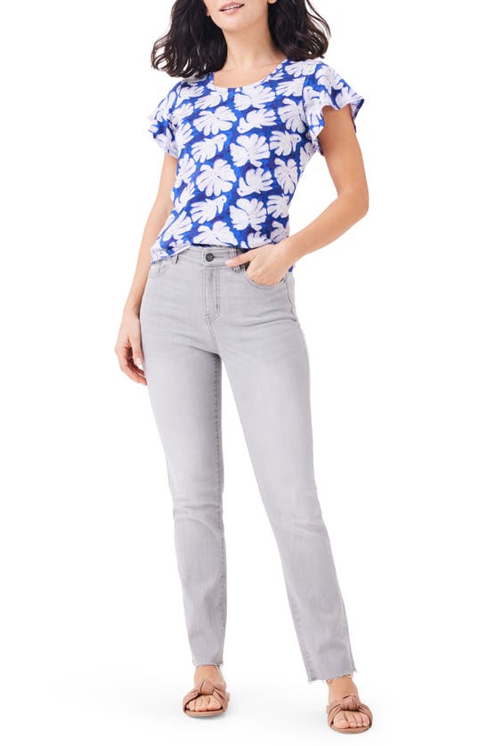 Shop Nzt By Nic+zoe Shadow Palm Flutter Sleeve T-shirt In Blue Multis