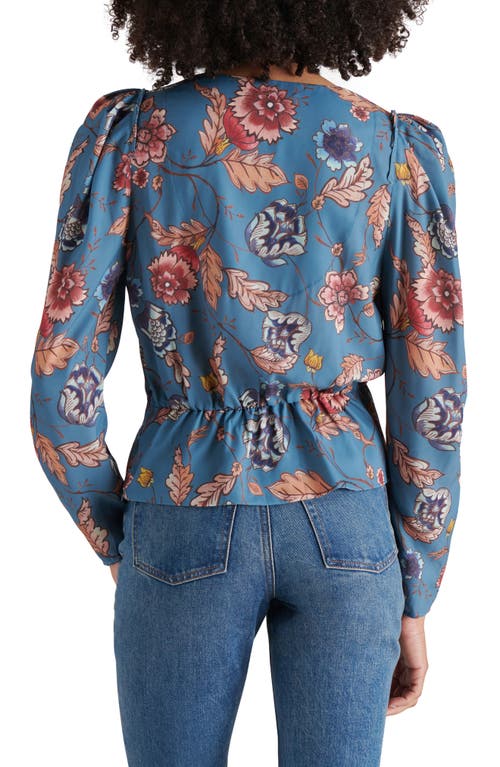 Steve Madden Saige Floral Peplum Top In Cadet Blue