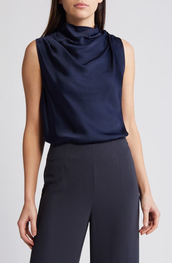Rue Sophie Mika Cowl Neck Sleeveless Top In Navy