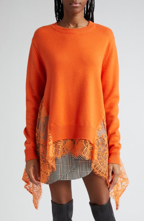 Lace Inset Crewneck Sweater in Orange