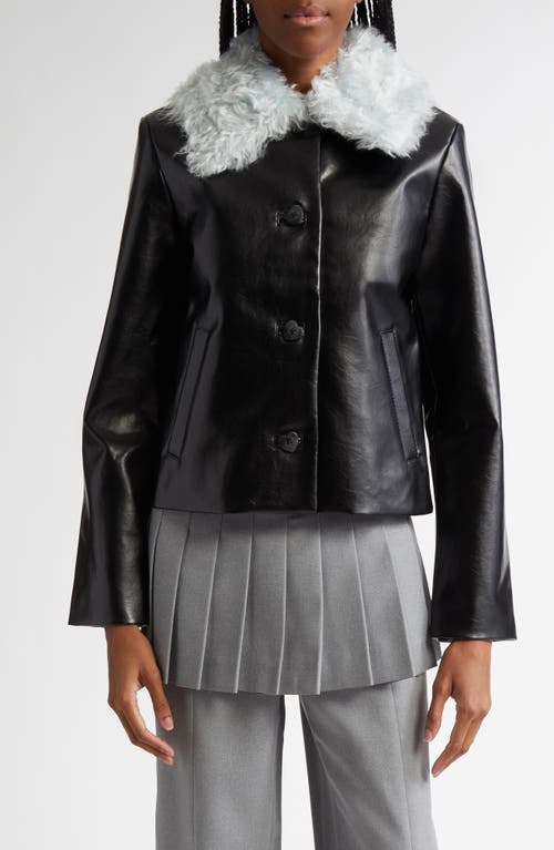 Sandy Liang Maru Faux Leather & Faux Fur Jacket in Black 