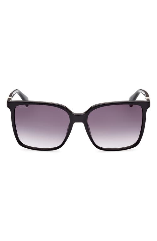Max Mara 57mm Gradient Square Sunglasses in Shiny Black /Gradient Smoke at Nordstrom