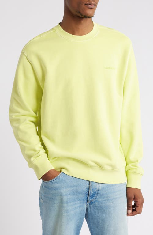 Shop Carhartt Work In Progress Garment Dyed Script Sweatshirt In Arctic Lime Garment Dyed