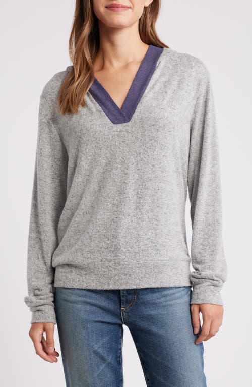Loveappella Hooded V-neck Pullover In Gray/navy