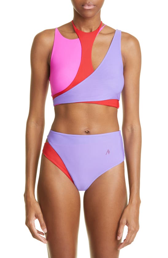 Click to view more detailed imagery on our partner's website Attico Color Block Cutout Bikini Set In Lavender Fuchsia & Red