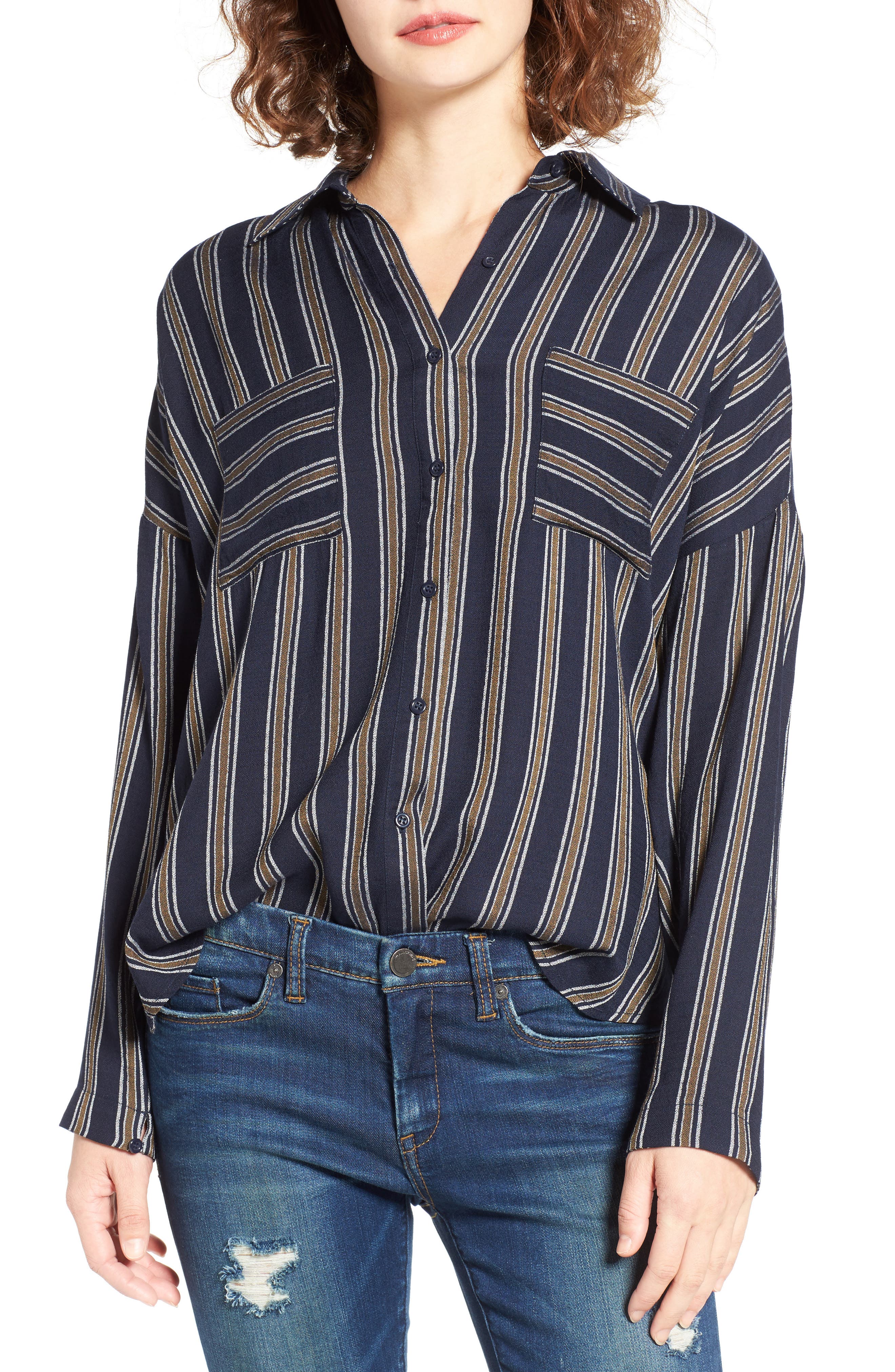 BP. Stripe Button Front Shirt Nordstrom