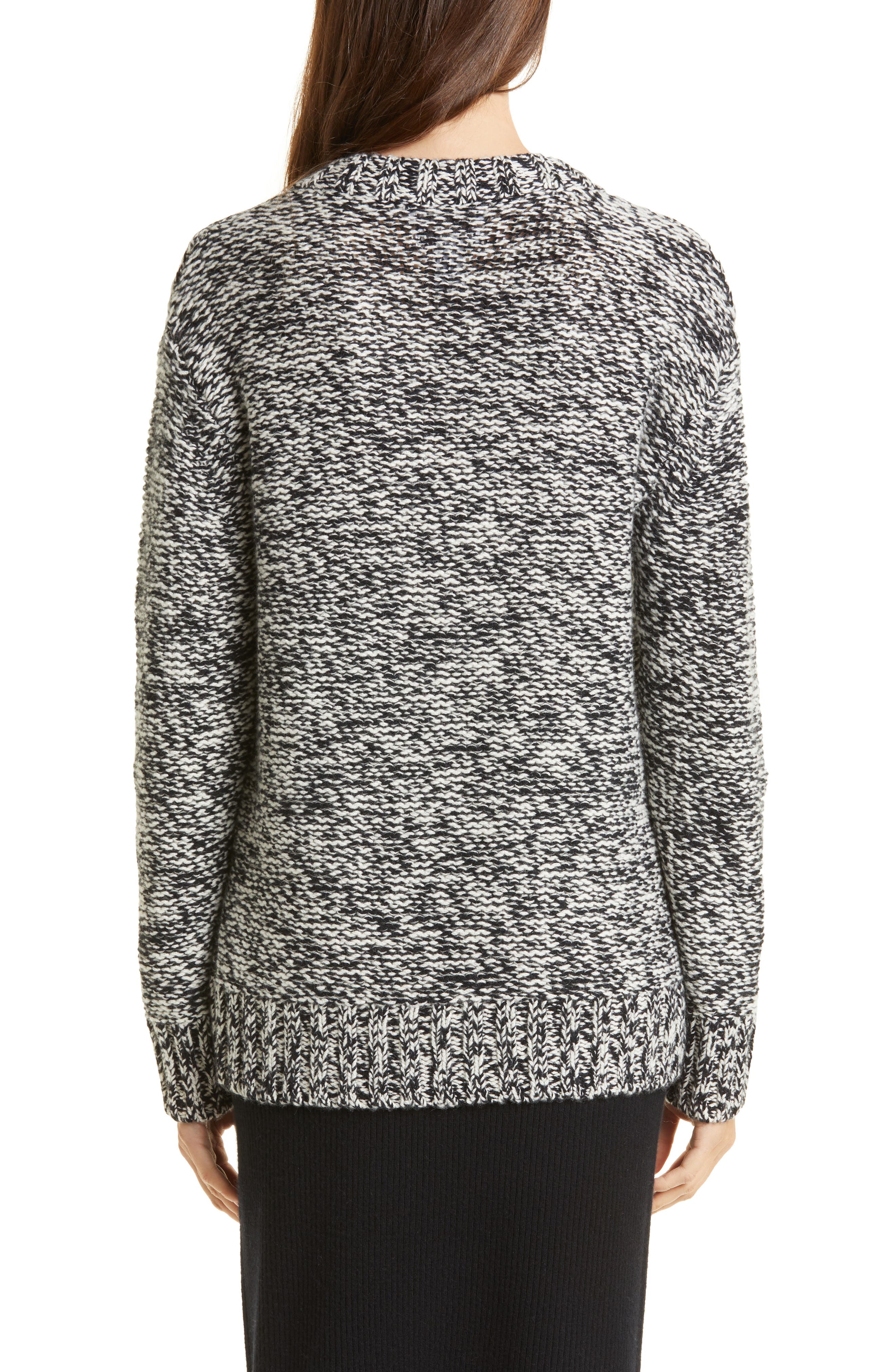 Nordstrom Signature Marled Cashmere Sweater in Black- Ivory Cloud Marl at Nordstrom, Size Large