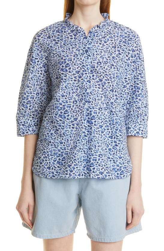 Baum Und Pferdgarten Melody Leopard Print Organic Cotton Blouse In Light Blue Leo