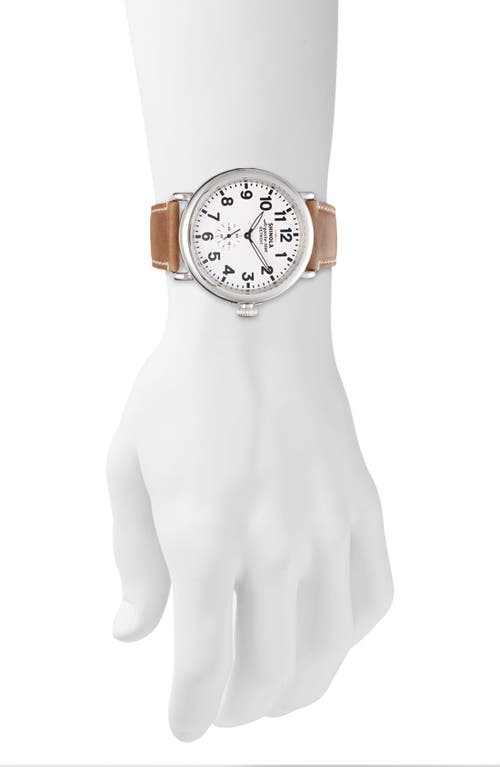 Shinola The Runwell Leather Strap Watch, 47mm In Brown/white/silver