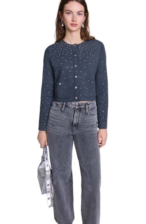 Shop Maje Knitted Sweater With Rhinestones In Grey