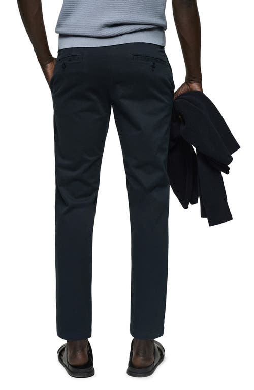 Mango Flat Front Tapered Crop Stretch Cotton Chinos In Dark Navy