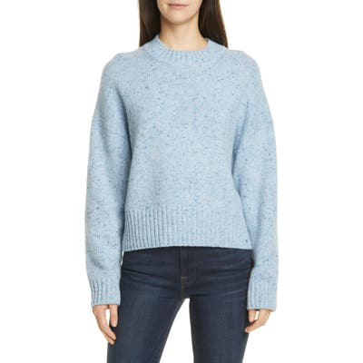Vince Boxy High Neck Nep Merino Wool Blend Sweater, Blue