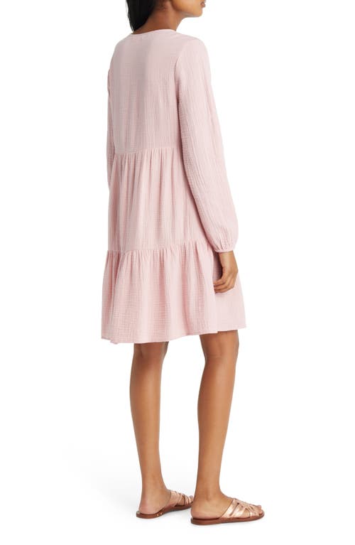 Shop Beachlunchlounge Cate Long Sleeve Tiered Cotton Gauze Dress In Dusty Rose