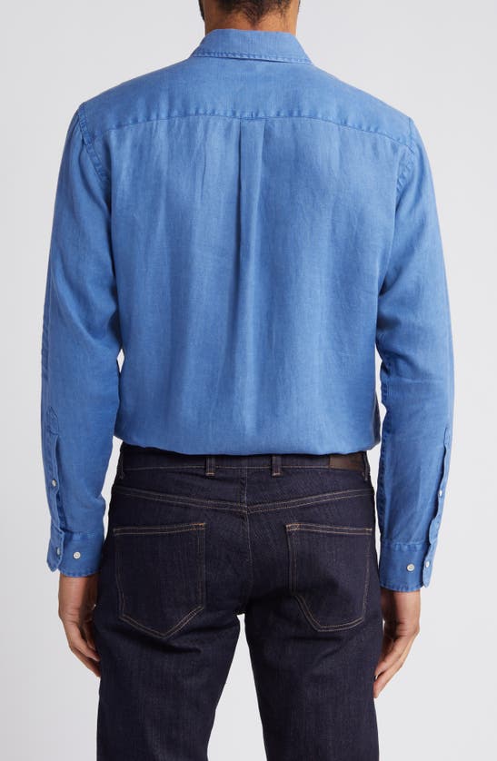 Shop Peter Millar Coastal Garment Dyed Linen Button-up Shirt In Moon Blue