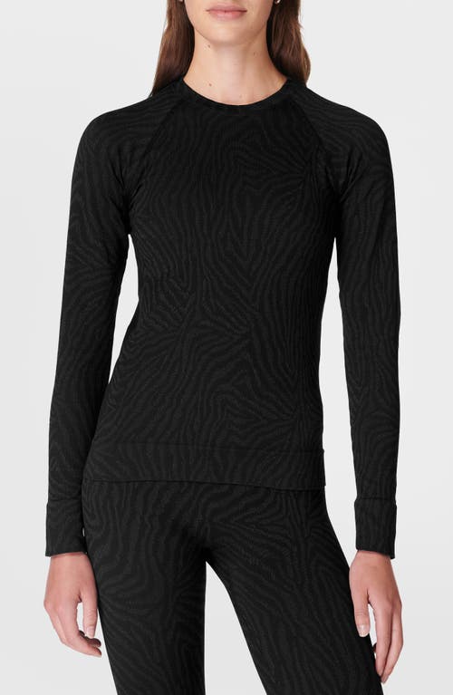 Sweaty Betty Animal Print Tech Base Layer in Black Zebra Lines Jacquard 