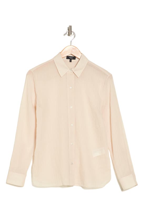 Theory Straight Hem Long Sleeve Button-up Shirt In Canvas