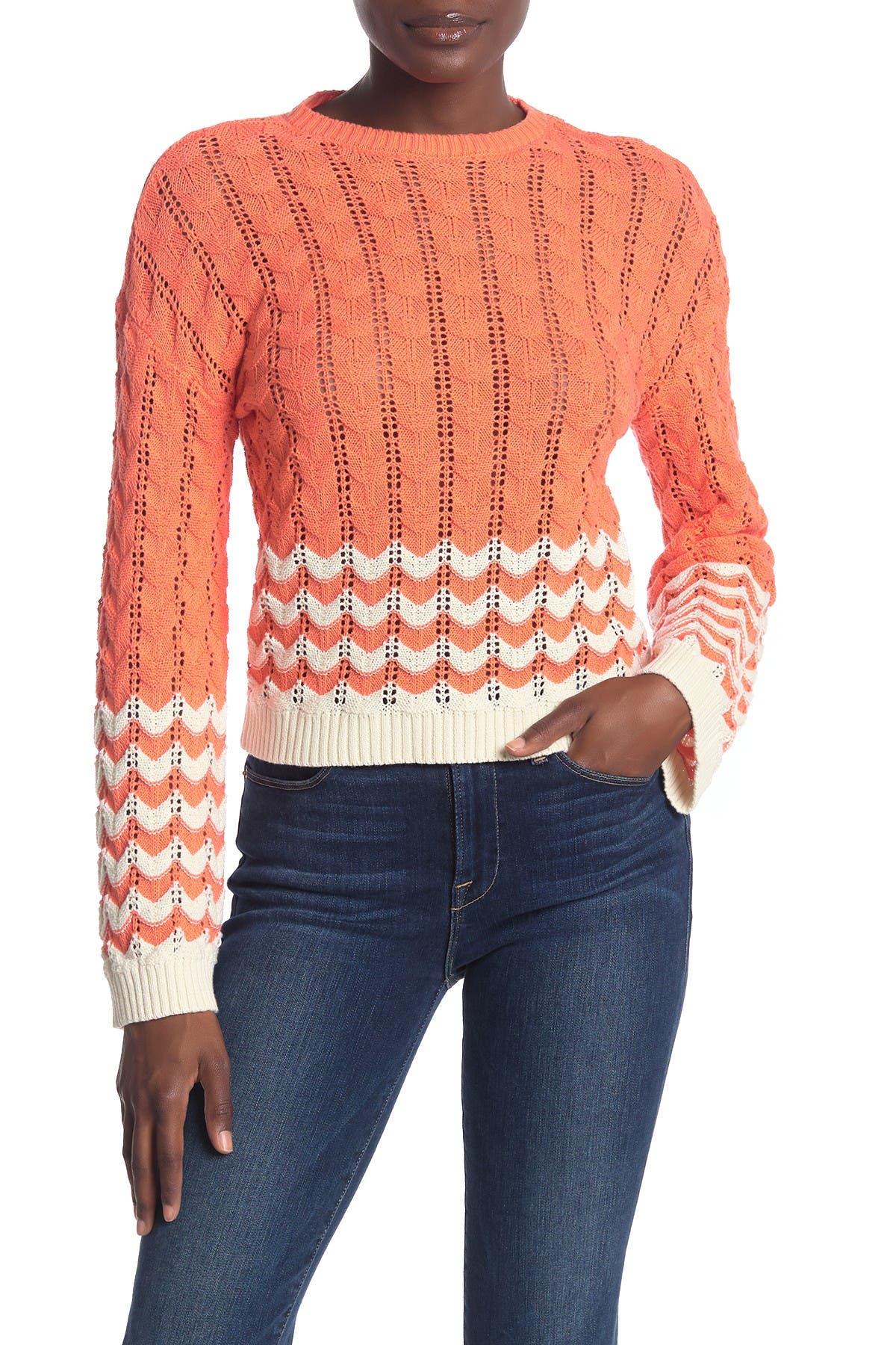 Abound Stripe Print Pointelle Knit Sweater Nordstrom Rack