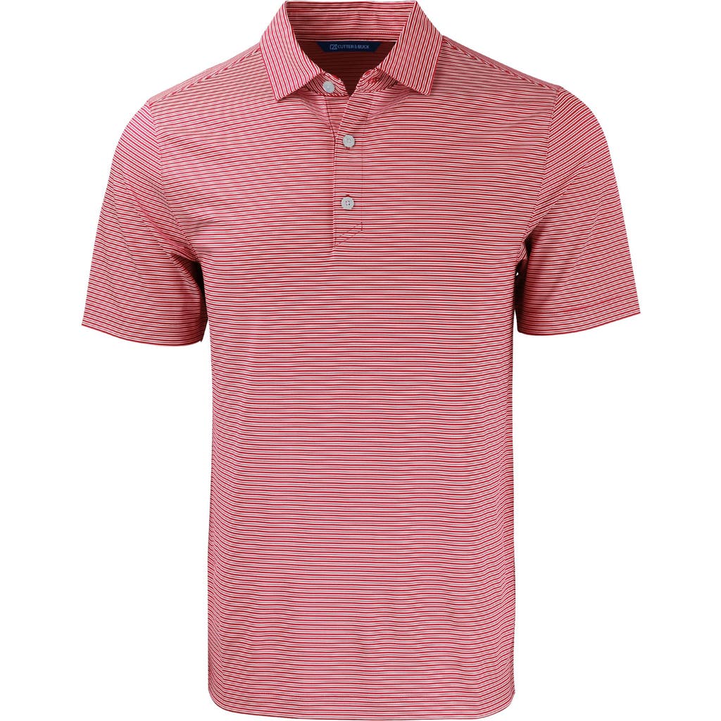 Cutter & Buck Double Stripe Performance Recycled Polyester Polo In Cardinal Red/white