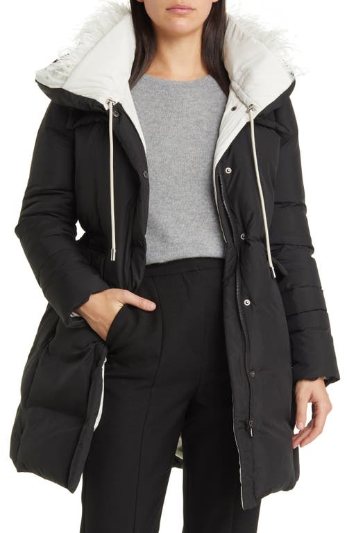 Shop Kobi Halperin Hayden Feather Trim Hooded Puffer Coat In Black/ivory